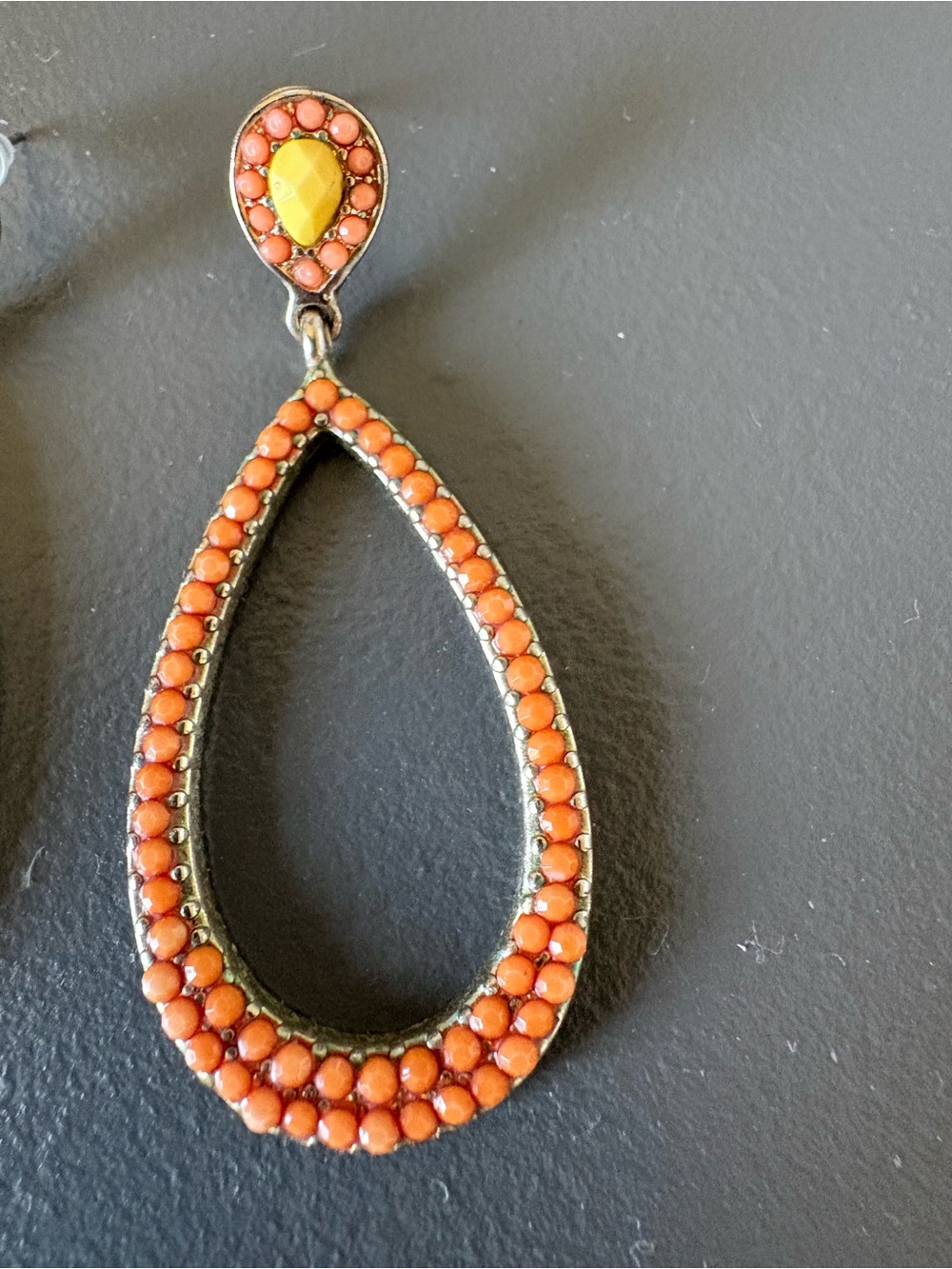 Orange Teardrop Bead Statement Earrings - Picture 2 of 5